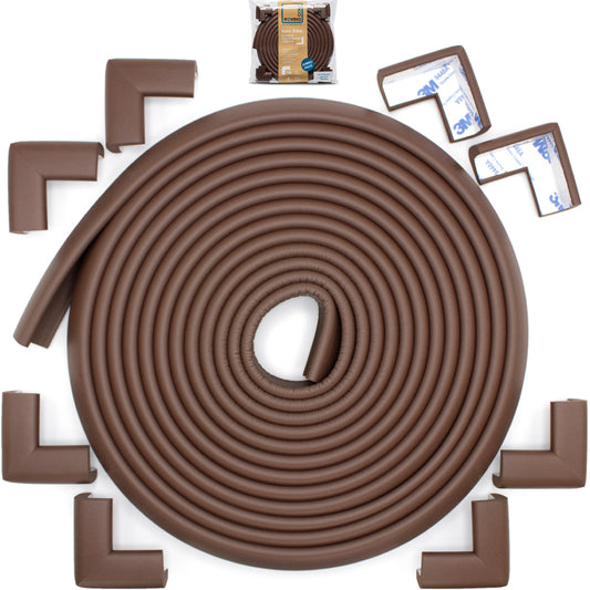 Roving Cove HeftyFit Edge and Corner Protectors for Baby Proofing, Large  15ft Edge + 4 Corners, Coffee Brown