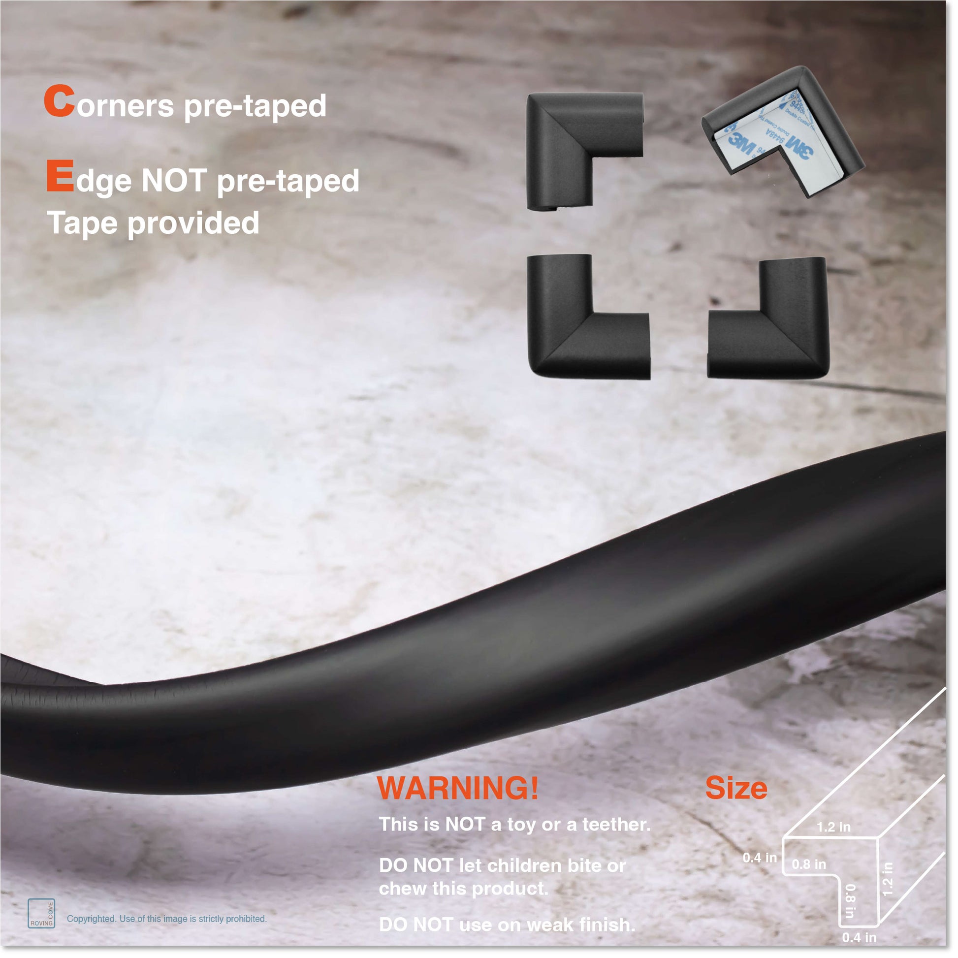 RovingCove Edge Corner Protector Baby Proofing (Large 15ft Edge 4 Corners)  - Hefty-Fit Heavy-Duty, Soft NBR Rubber Foam, Furniture Fireplace Safety  Corner Edge Bumper Guard, 3M Adhesive, Onyx Black